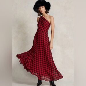 Polo Ralph Lauren Buffalo Plaid Georgette Gown In Black/Red perfect condition